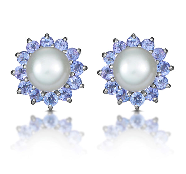 Tanzanite And Pearl 9K White Gold Earrings